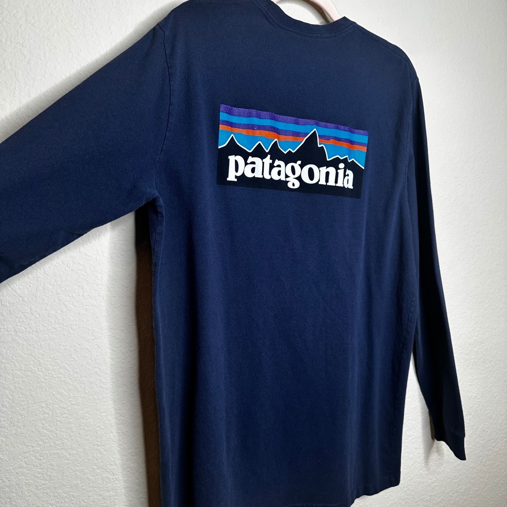 Patagonia Responsibili-Tee Mens XL Navy Blue Long Sleeve Logo Graphic T-Shirt - Picture 5 of 7
